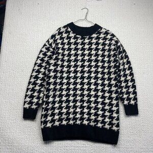 H&M Womens Houndstooth Crew Neck Long Sleeve Tunic Sweatshirt Sweater Top Size M